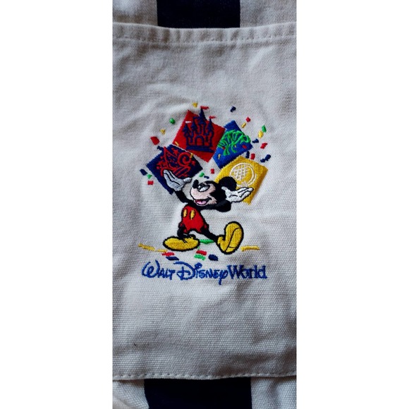 Walt Disney World Mickey Mouse Drawstring Canvas Beach Bag 15" Blue/Natural - Picture 2 of 7